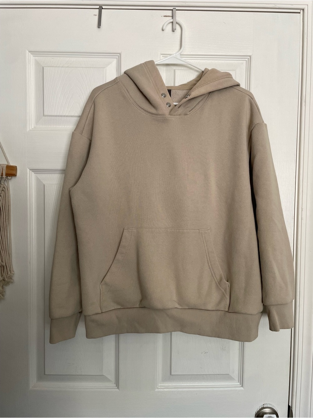 H&M Relaxed Fit sz Juniors Large Minimal Neutral Hoodie Beige Oversized Pullover
